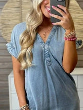 Full Size V-Neck Short Sleeve Denim Dress Plus Size